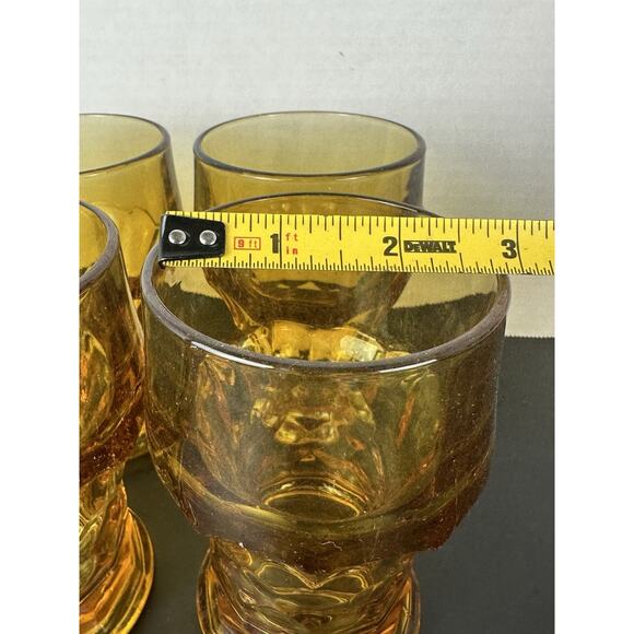 Hazel Atlas Amber Georgian Honeycomb Juice Glass 4 pc Set 1957 Made in USA 5” - Picture 2 of 5